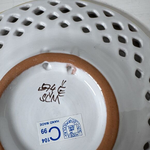 Modra Decorative Plate With  Reticulated Lattice Floral Yellow White Green vtg - Picture 6 of 8